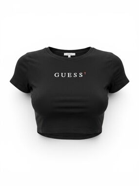 🇨🇦 Vintage 80s Guess USA Logo Black Crop Top XL 90s Minimalist